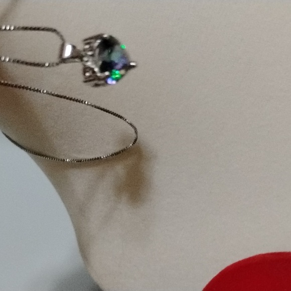 Mystic Topaz Heart-Shaped Sterling Silver Pendant with Chain. NEW - Picture 8 of 12